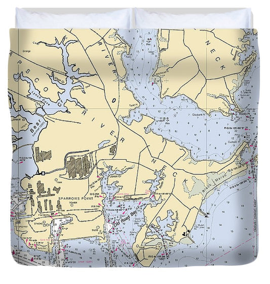 Patapsco River Neck  Maryland Nautical Chart _V2 Duvet Cover