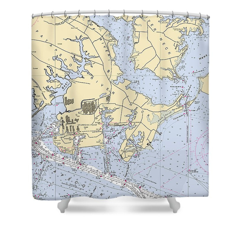 Patapsco River Neck  Maryland Nautical Chart _V2 Shower Curtain