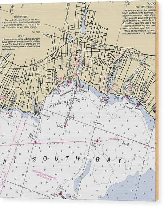 Patchogue-New York Nautical Chart Wood Print