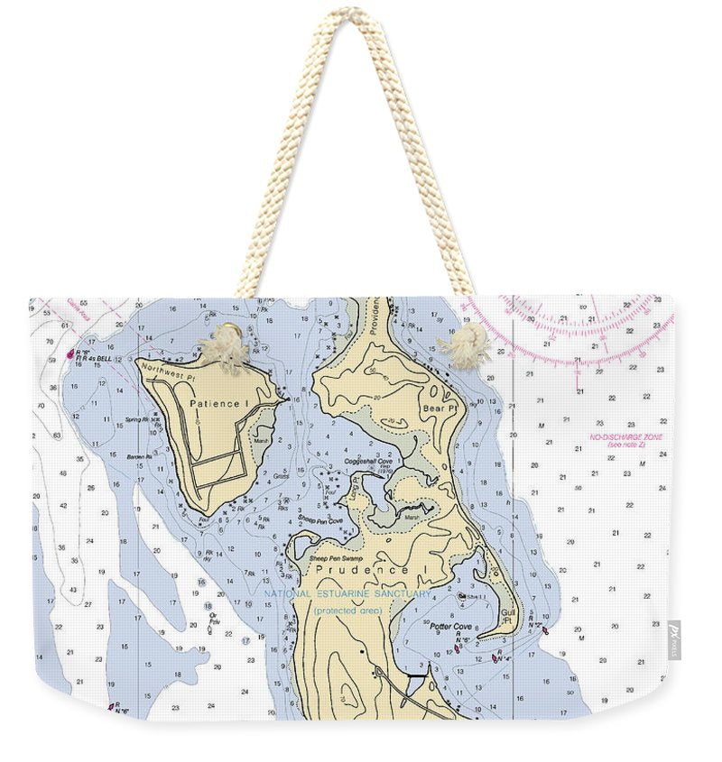 Patience Island-rhode Island Nautical Chart - Weekender Tote Bag