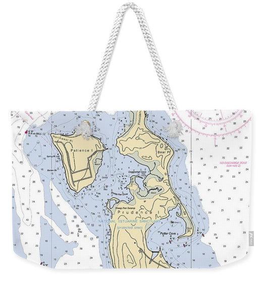 Patience Island-rhode Island Nautical Chart - Weekender Tote Bag