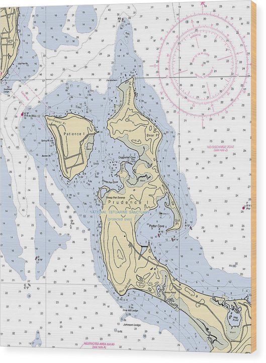 Patience Island-Rhode Island Nautical Chart Wood Print
