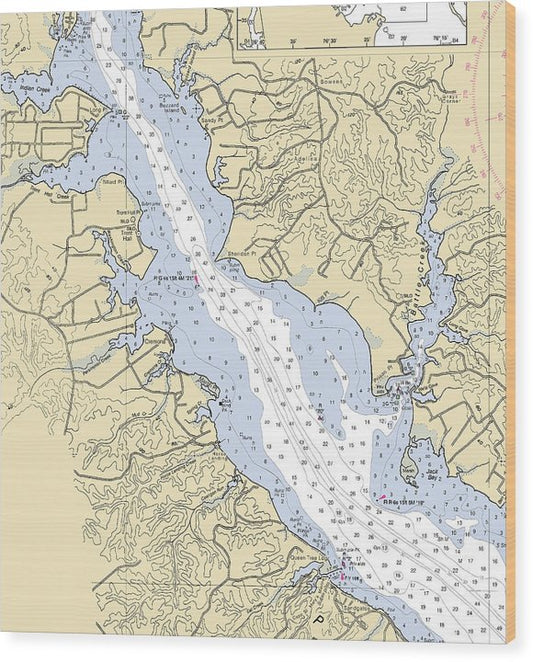 Patuxent River Battle Creek-Maryland Nautical Chart Wood Print