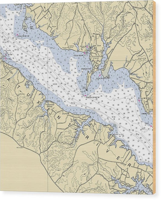 Patuxent River Broomes Island-Maryland Nautical Chart Wood Print