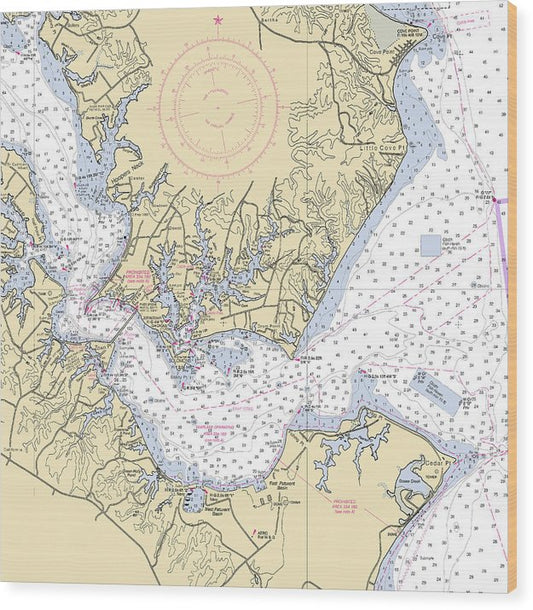 Patuxent River Cedar Point-Maryland Nautical Chart Wood Print