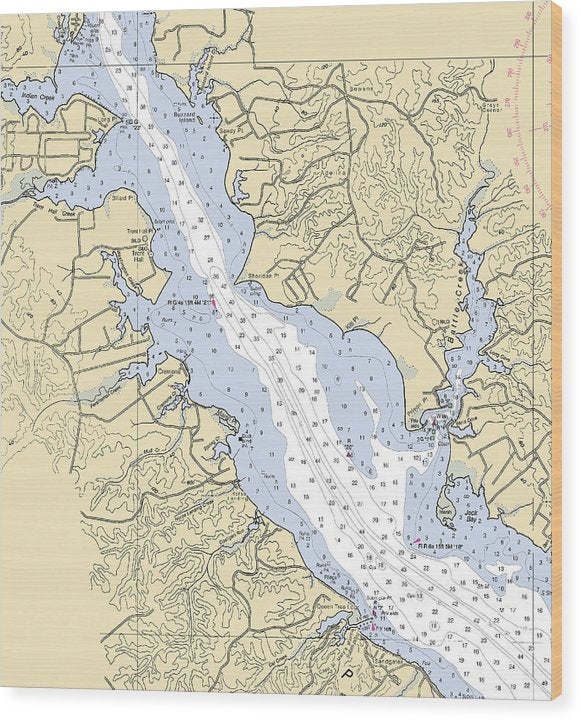 Patuxent River-Maryland Nautical Chart Wood Print