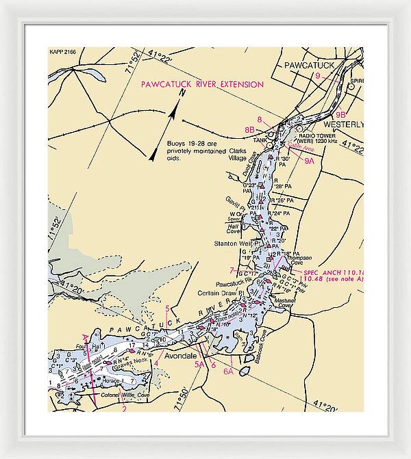 Pawcatuck River-rhode Island Nautical Chart - Framed Print