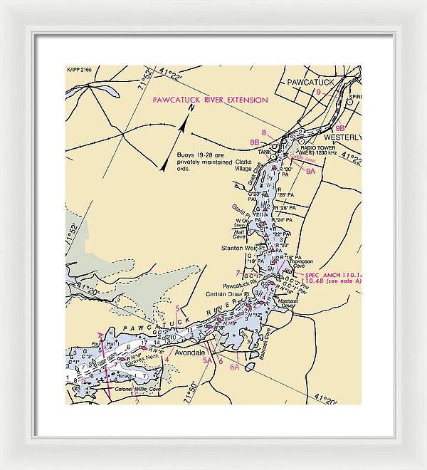 Pawcatuck River-rhode Island Nautical Chart - Framed Print