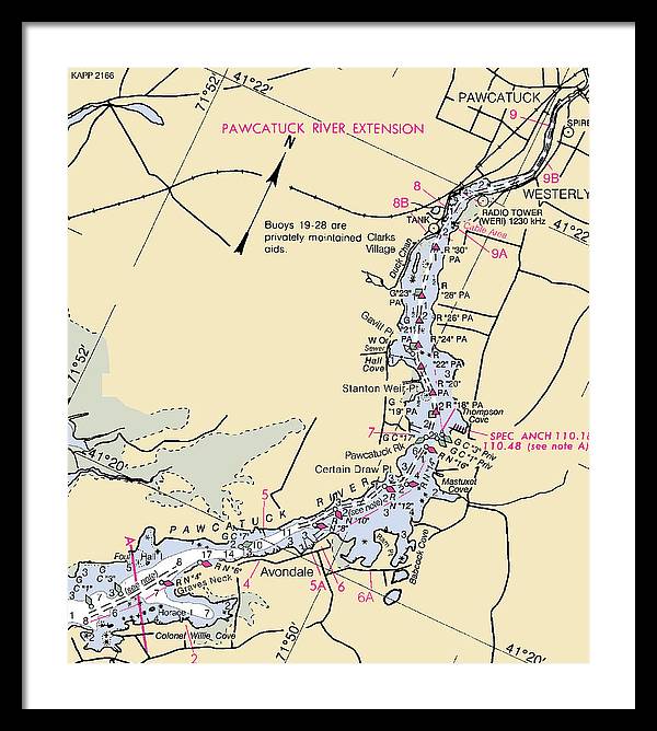 Pawcatuck River-rhode Island Nautical Chart - Framed Print