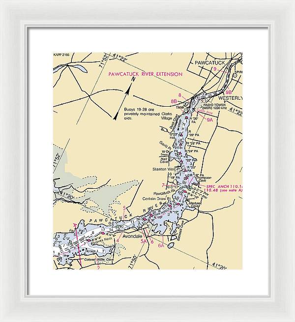 Pawcatuck River-rhode Island Nautical Chart - Framed Print