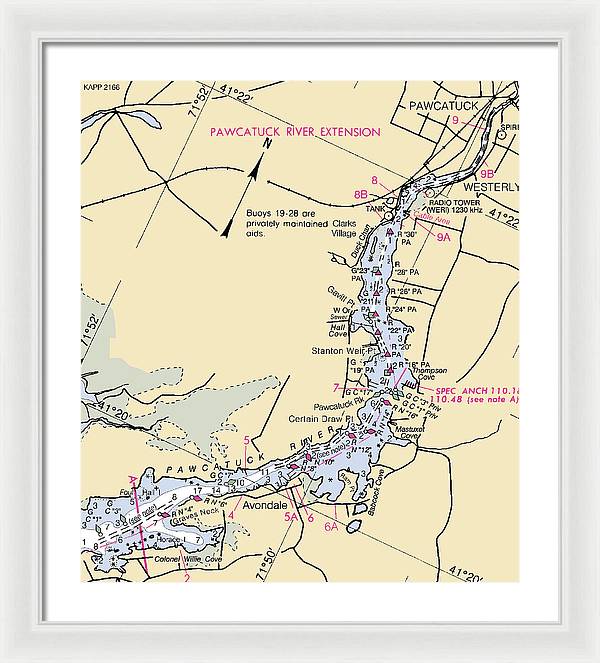 Pawcatuck River-rhode Island Nautical Chart - Framed Print