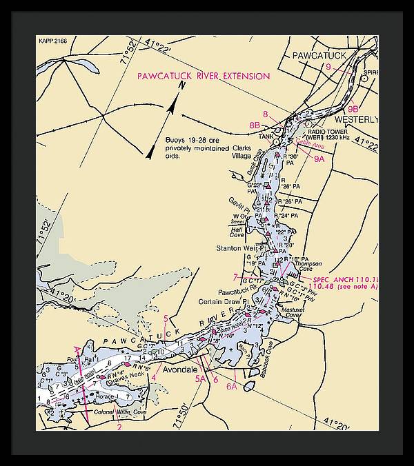 Pawcatuck River-rhode Island Nautical Chart - Framed Print