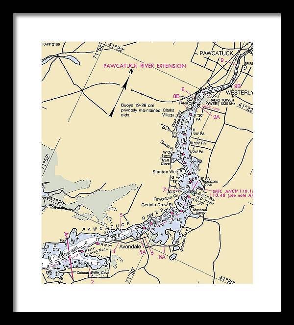 Pawcatuck River-rhode Island Nautical Chart - Framed Print