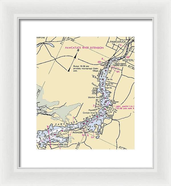 Pawcatuck River-rhode Island Nautical Chart - Framed Print