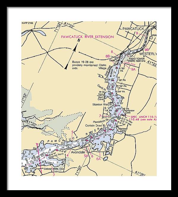 Pawcatuck River-rhode Island Nautical Chart - Framed Print