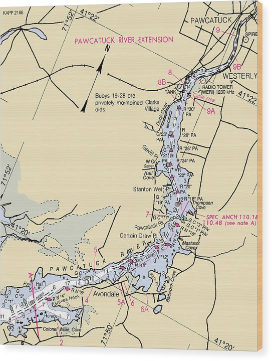 Pawcatuck River-Rhode Island Nautical Chart Wood Print