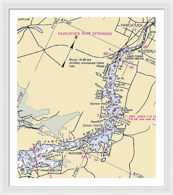 Pawcatuck River-rhode Island Nautical Chart - Framed Print