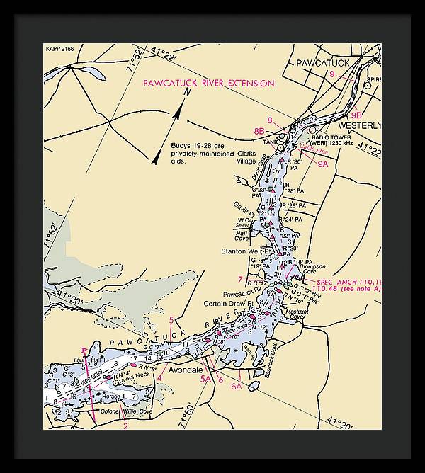 Pawcatuck River-rhode Island Nautical Chart - Framed Print