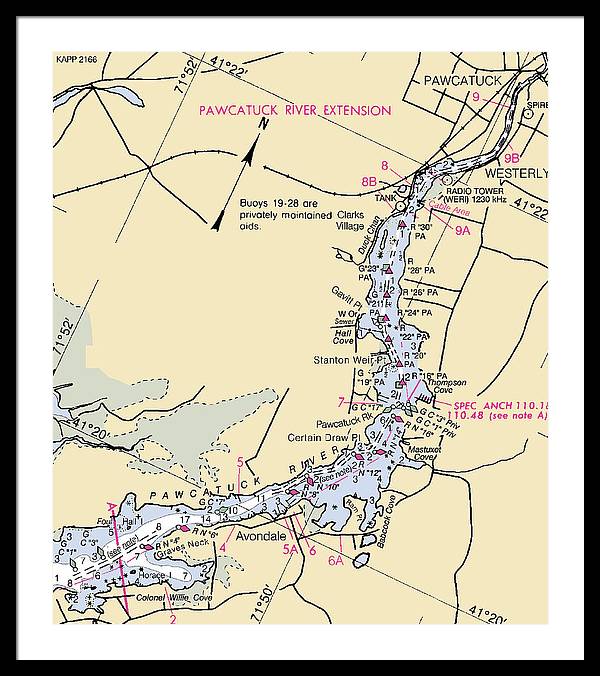 Pawcatuck River-rhode Island Nautical Chart - Framed Print