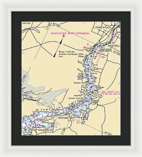 Pawcatuck River-rhode Island Nautical Chart - Framed Print