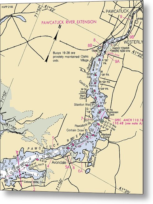 A beuatiful Metal Print of the Pawcatuck River-Rhode Island Nautical Chart - Metal Print by SeaKoast.  100% Guarenteed!