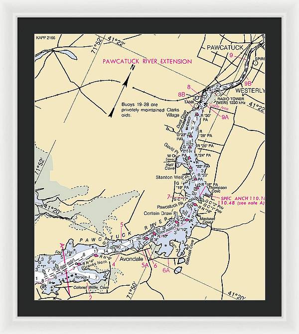 Pawcatuck River-rhode Island Nautical Chart - Framed Print