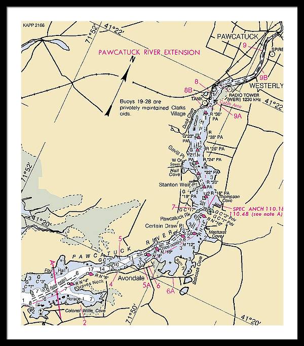 Pawcatuck River-rhode Island Nautical Chart - Framed Print