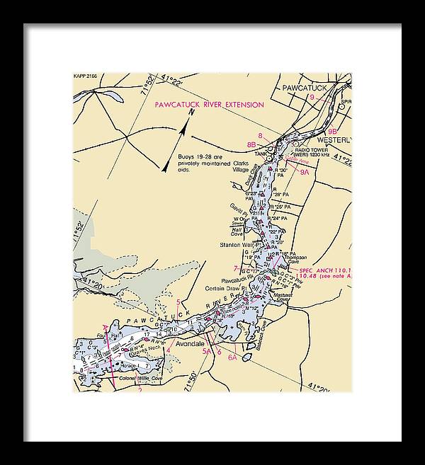 Pawcatuck River-rhode Island Nautical Chart - Framed Print