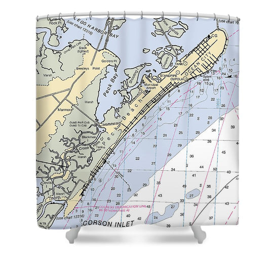 Peck Beach New Jersey Nautical Chart Shower Curtain