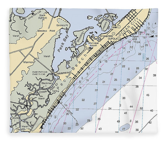 Peck Beach New Jersey Nautical Chart Blanket