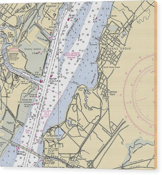 Penns Grove-New Jersey Nautical Chart Wood Print