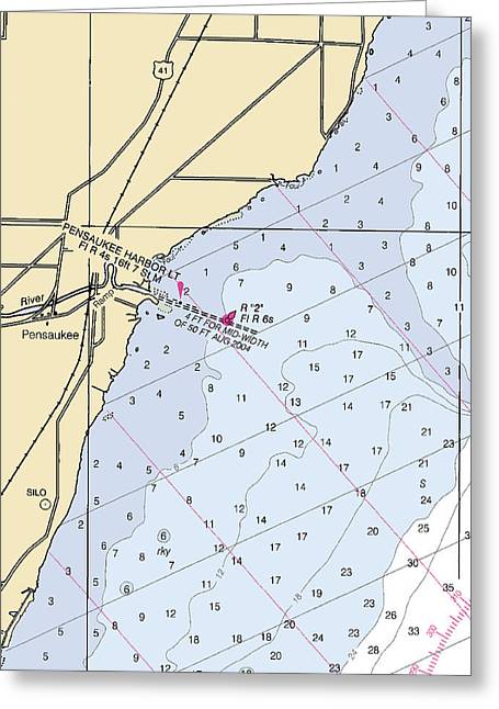 Pensaukee-lake Michigan Nautical Chart - Greeting Card