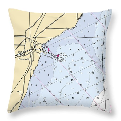 Pensaukee-lake Michigan Nautical Chart - Throw Pillow