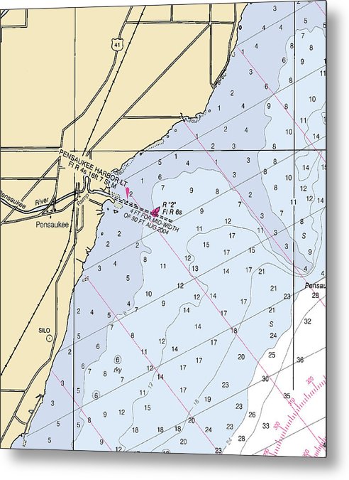 A beuatiful Metal Print of the Pensaukee-Lake Michigan Nautical Chart - Metal Print by SeaKoast.  100% Guarenteed!