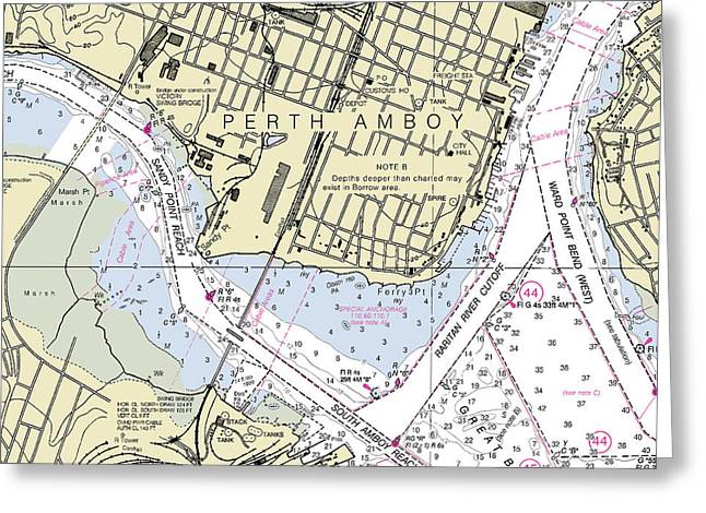 Perth Amboy New Jersey Nautical Chart - Greeting Card