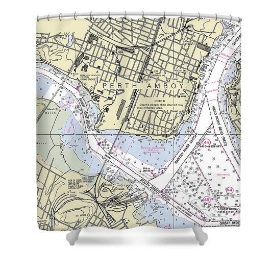 Perth Amboy New Jersey Nautical Chart Shower Curtain