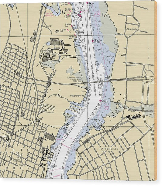 Perth Amboy -New Jersey Nautical Chart _V2 Wood Print