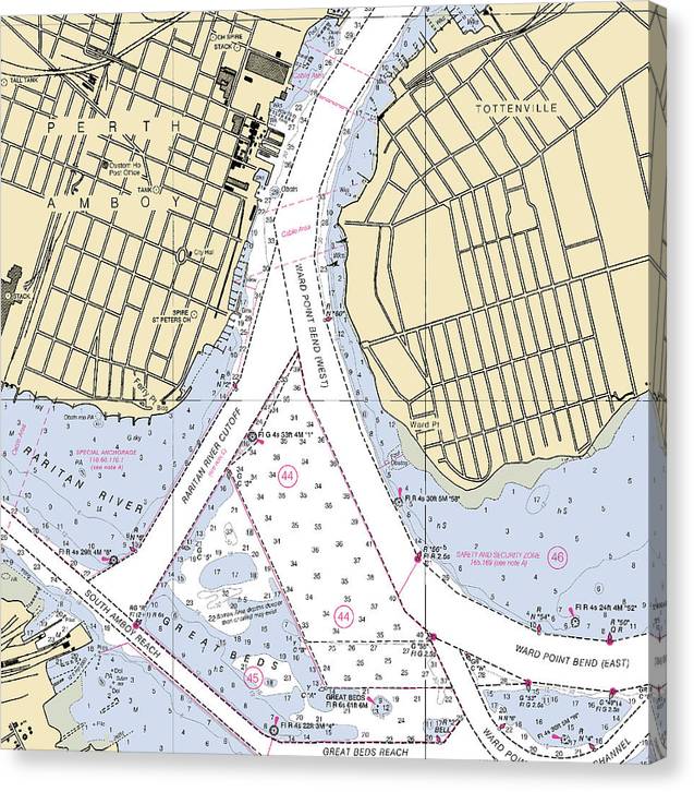 Perth Amboy To Tottenville-New Jersey Nautical Chart Canvas Print