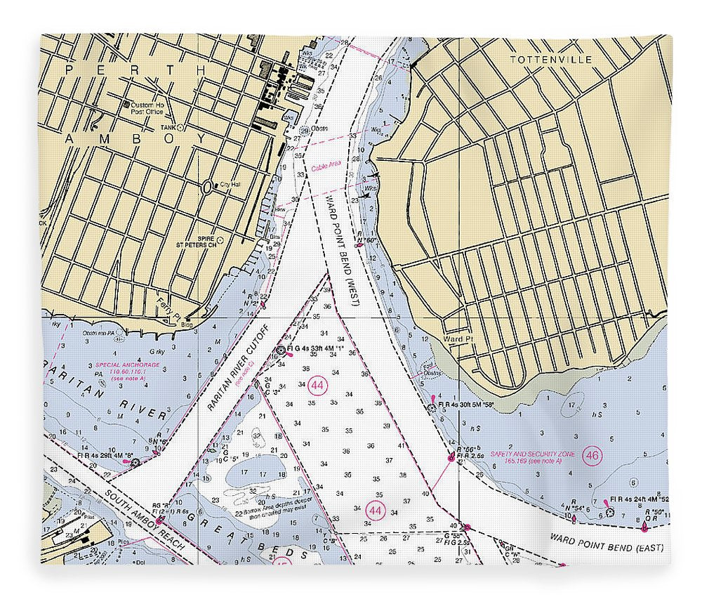 Perth Amboy To Tottenville New Jersey Nautical Chart Blanket