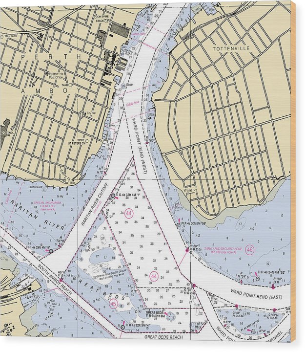 Perth Amboy To Tottenville-New Jersey Nautical Chart Wood Print