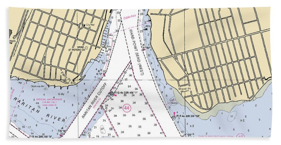 Perth Amboy To Tottenville-new Jersey Nautical Chart - Bath Towel