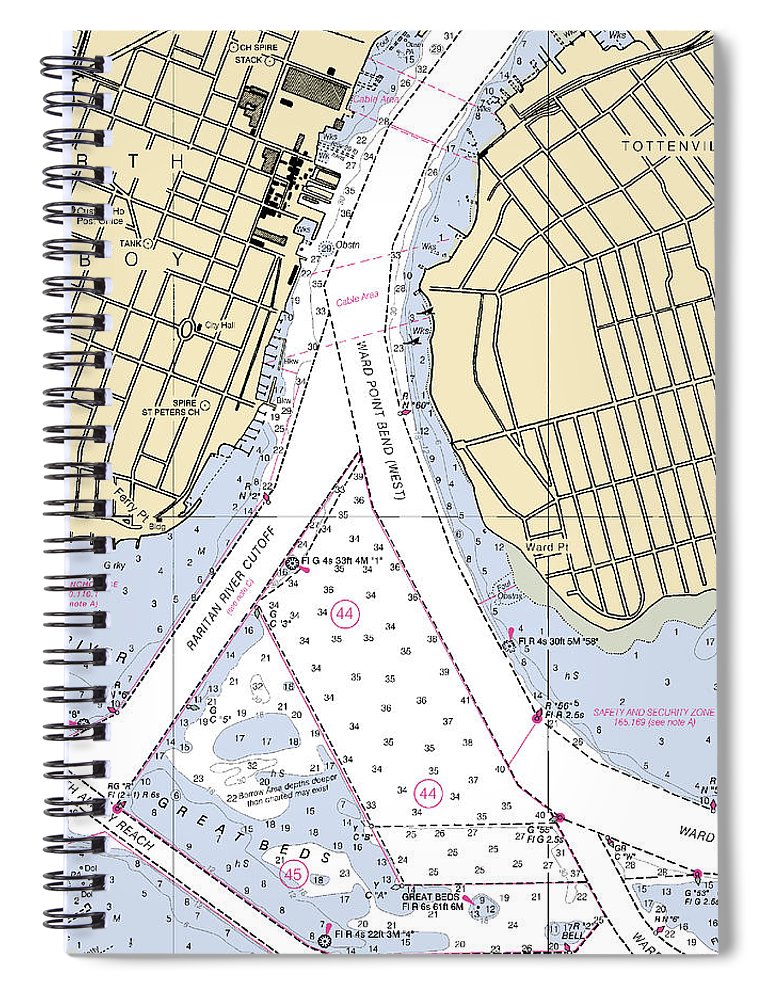 Perth Amboy To Tottenville New Jersey Nautical Chart Spiral Notebook