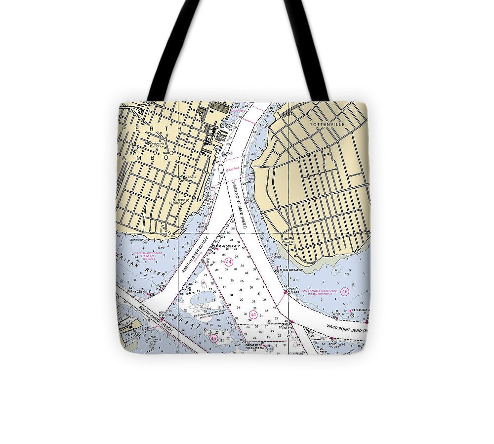 Perth Amboy To Tottenville New Jersey Nautical Chart Tote Bag