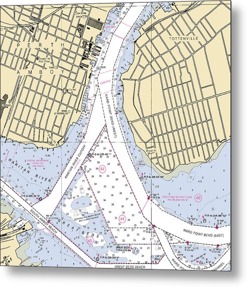 A beuatiful Metal Print of the Perth Amboy To Tottenville-New Jersey Nautical Chart - Metal Print by SeaKoast.  100% Guarenteed!