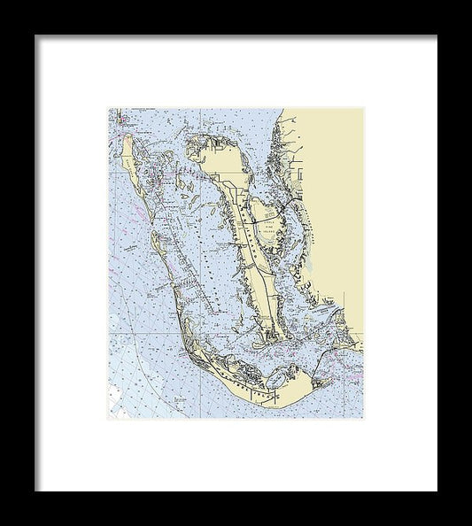 Pine Island Sanibel Captiva Florida Nautical Chart - Framed Print