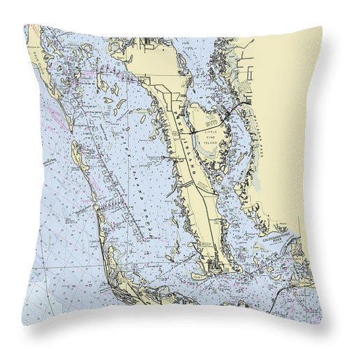 Pine Island Sanibel Captiva Florida Nautical Chart - Throw Pillow