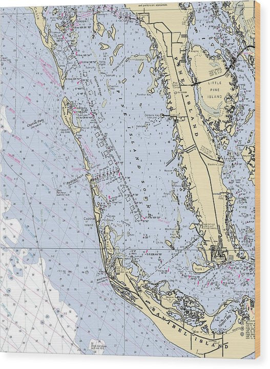 Pine Island Sound-Florida Nautical Chart Wood Print