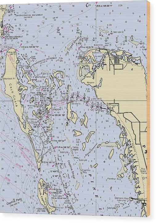 Pineland -Florida Nautical Chart _V6 Wood Print