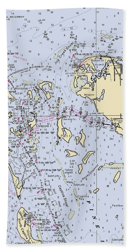Pineland -florida Nautical Chart _v6 - Bath Towel