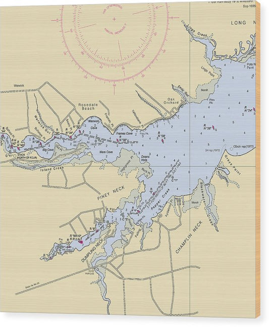 Piney Neck-Delaware Nautical Chart Wood Print